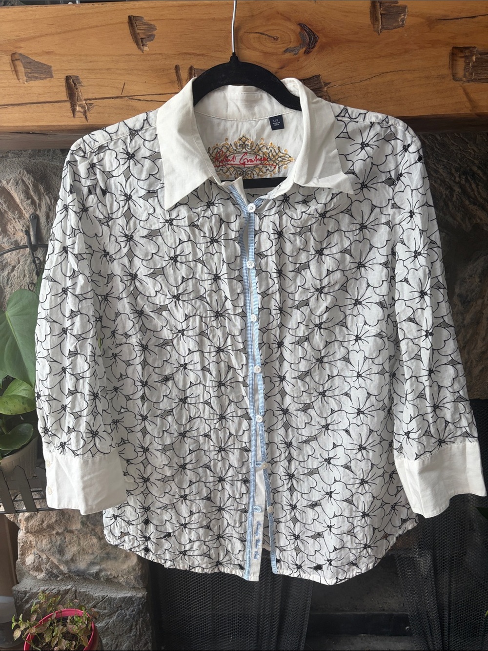 ROBERT GRAHAM White Mesh Floral Blouse